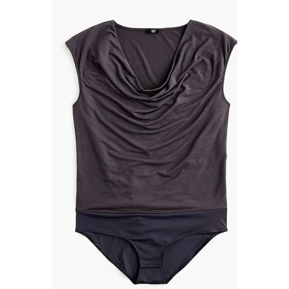 J Crew 365 Sz XS Gray Draped Cowl Neck Cap Sleeve Modal Stretch Bodysuit NWT NEW - Picture 4 of 11